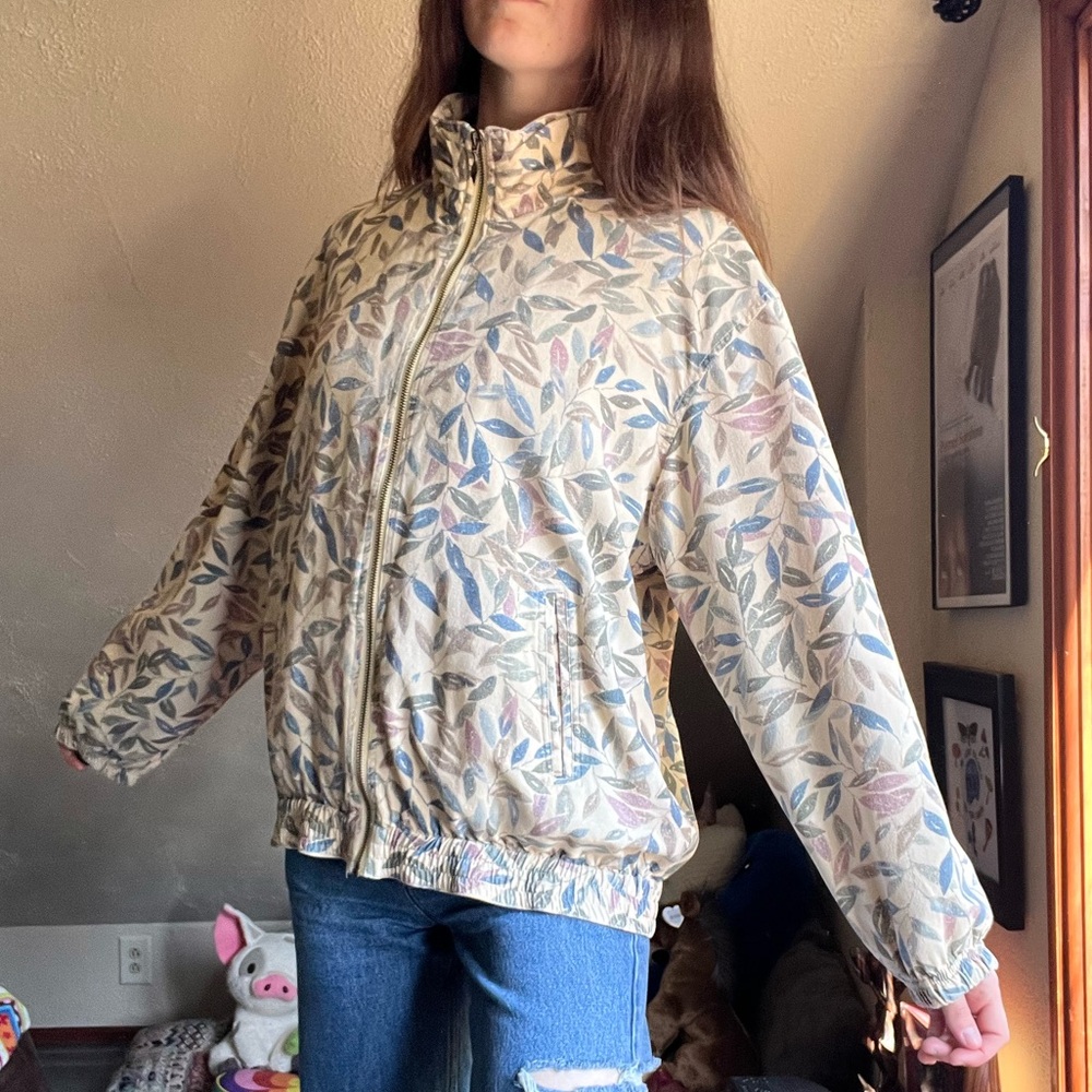90s vintage silk earthy zip up jacket 🪐🪴
